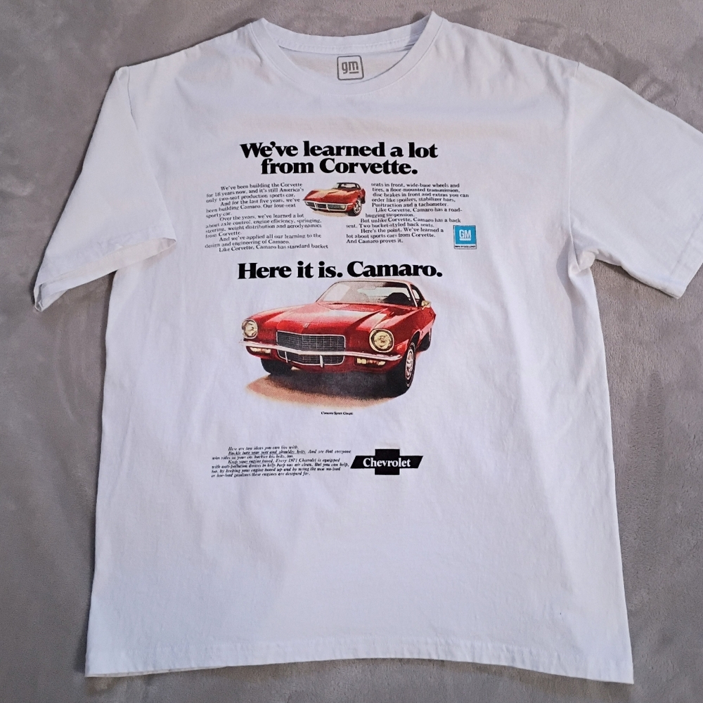 GM Official Vintage Camaro Car Ad Tee Shirt Tshirt L